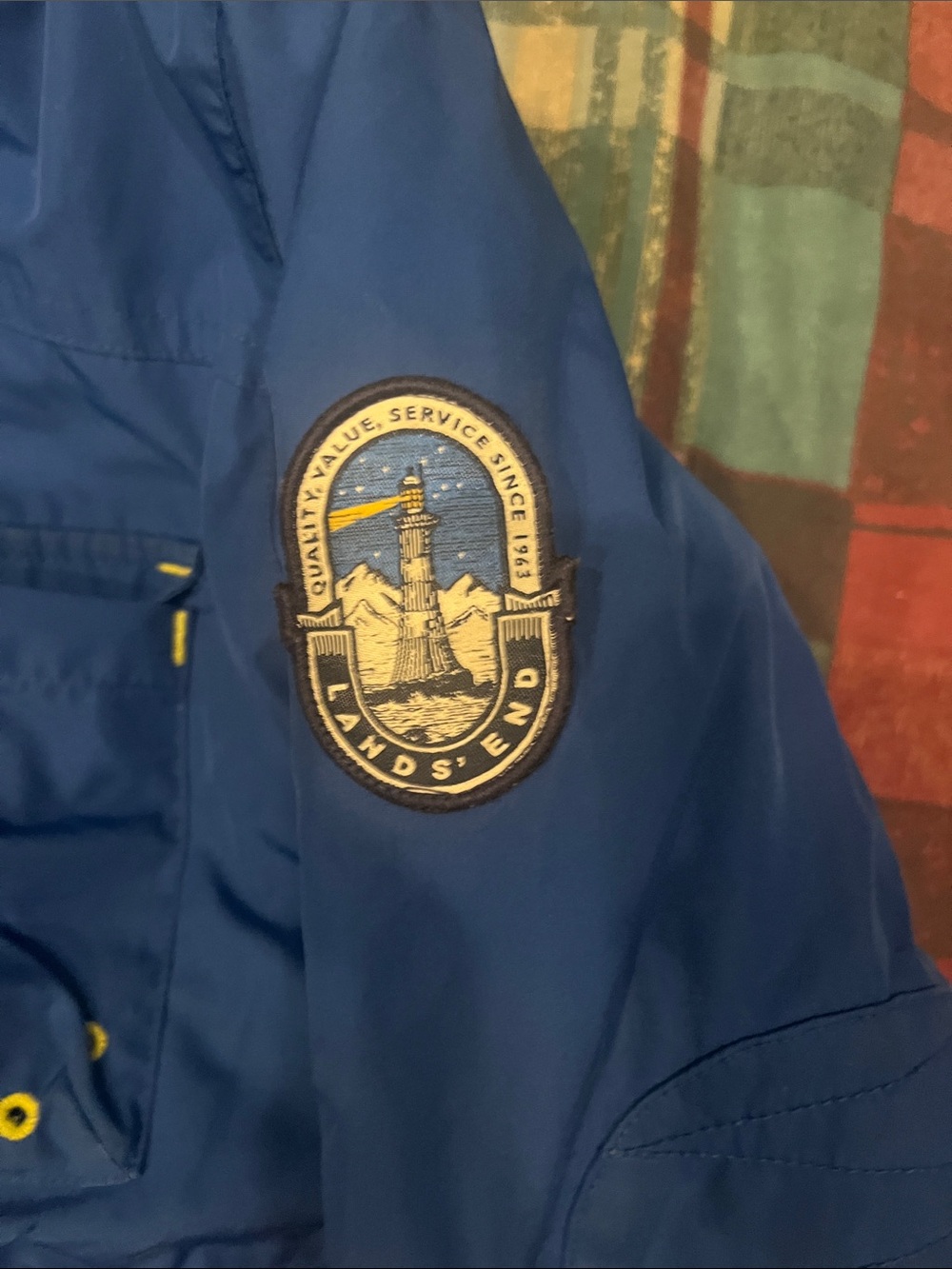 Lands' End Blue Kids Puffer Jacket with Yellow Trim - Picture 3 of 9